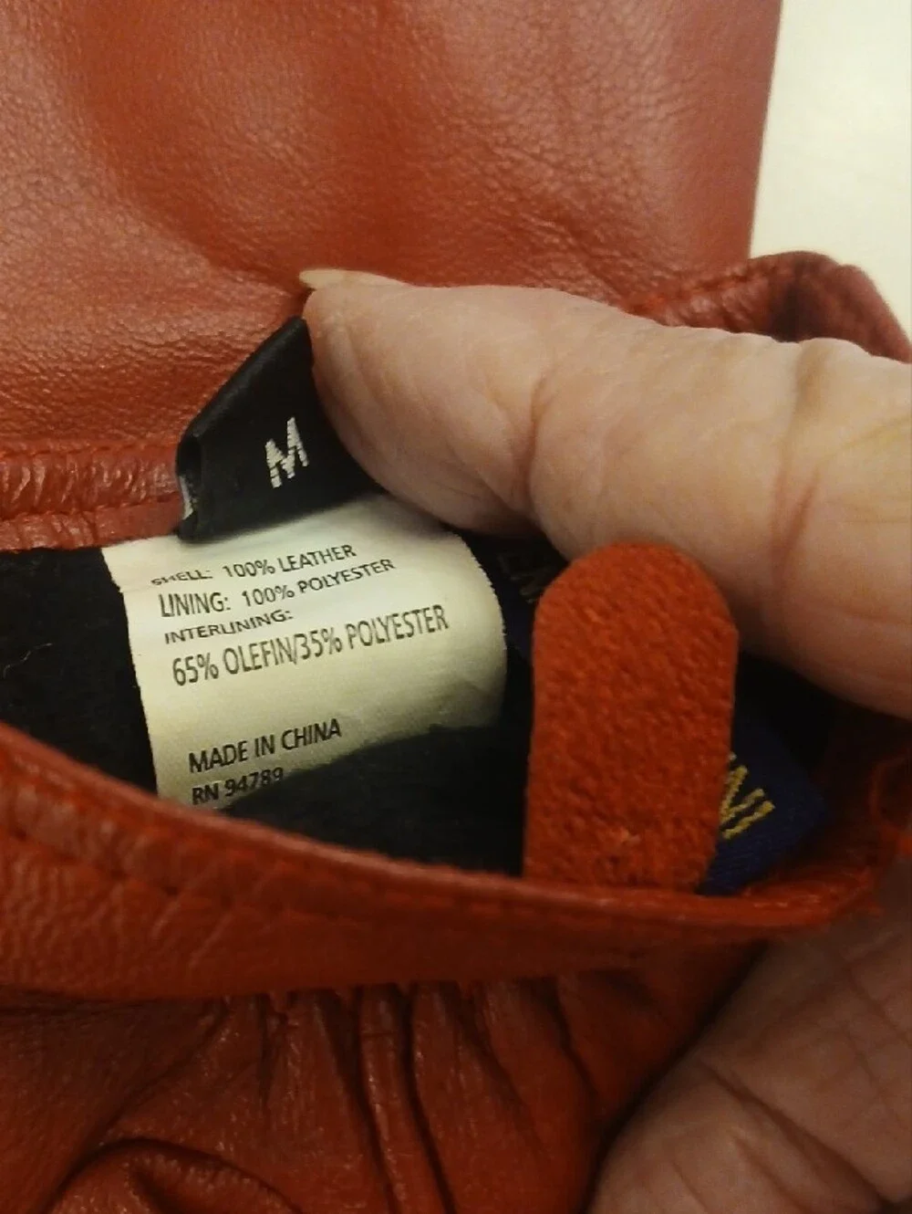 Adrienne Vittadini Brick Red Leather Gloves with Gold Logo Tag Size M